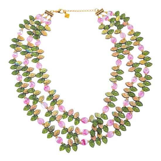 Glass Leaf Three Strand Layered Necklace