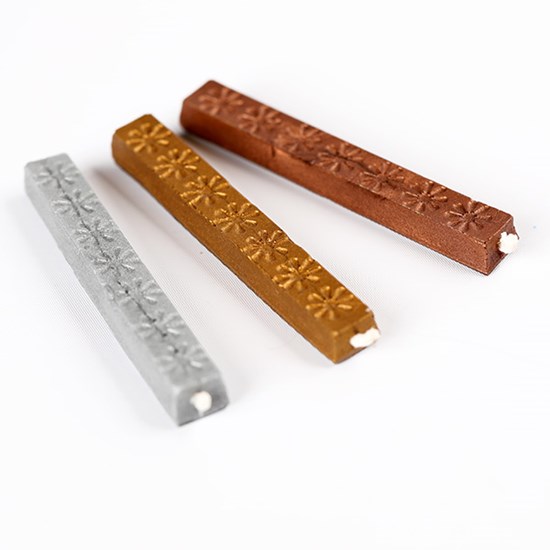 Sealing Wax Set in Copper, Gold, and Silver