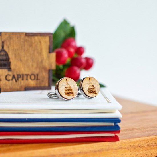Handcrafted_Wooden_Capitol_Cufflinks_with_keepsake_box